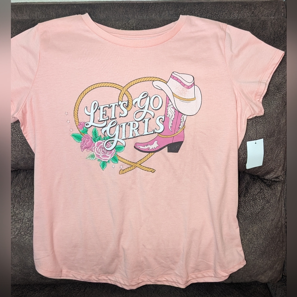 NWOT, pink, short sleeve, "let's go girls", country t-shirt-women's 2X